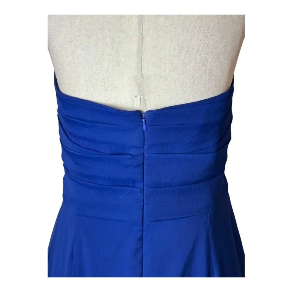 Lela Rose Dress‎ Women XS Royal Blue Crinkle Chiffon Strapless Bridesmaid Gown - Picture 5 of 8